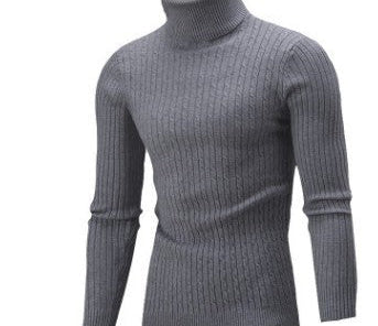 Xander - Men's Cable Front Roll Neck Sweater - Dark Grey