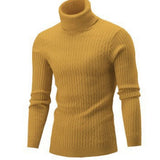 Xander - Men's Cable Front Roll Neck Sweater - Yellow
