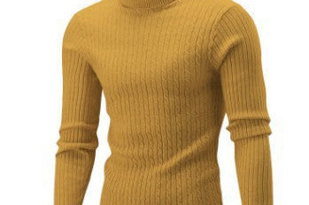 Xander - Men's Cable Front Roll Neck Sweater - Yellow