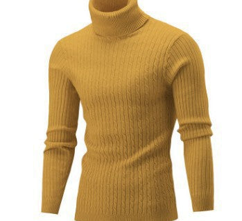 Xander - Men's Cable Front Roll Neck Sweater - Yellow
