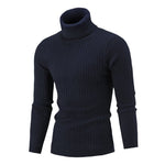 Xander - Men's Cable Front Roll Neck Sweater - Navy Blue