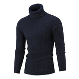 Xander - Men's Cable Front Roll Neck Sweater - Navy Blue