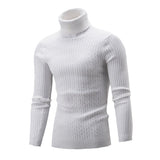 Xander - Men's Cable Front Roll Neck Sweater - White