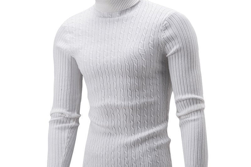 Xander - Men's Cable Front Roll Neck Sweater - White