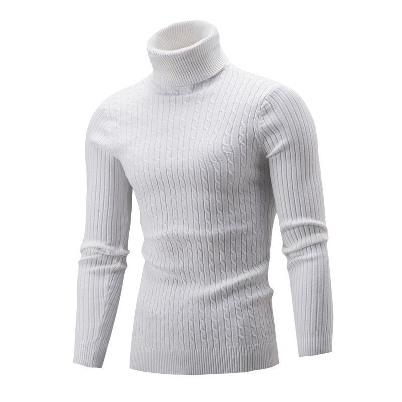 Xander - Men's Cable Front Roll Neck Sweater - White