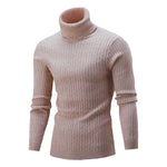Xander - Men's Cable Front Roll Neck Sweater - Light Coffee
