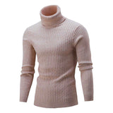 Xander - Men's Cable Front Roll Neck Sweater - Light Coffee