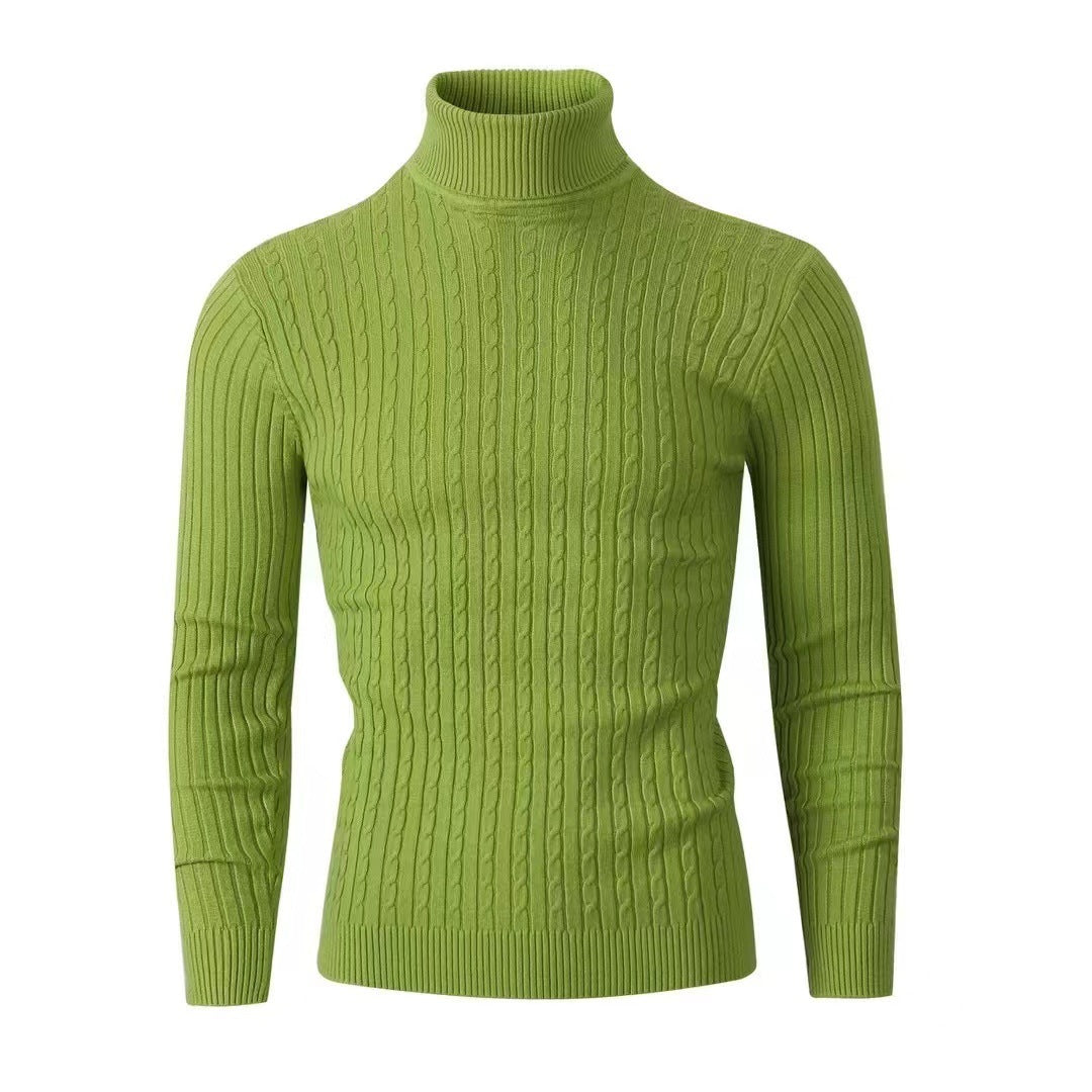 Xander - Men's Cable Front Roll Neck Sweater - Neon Green