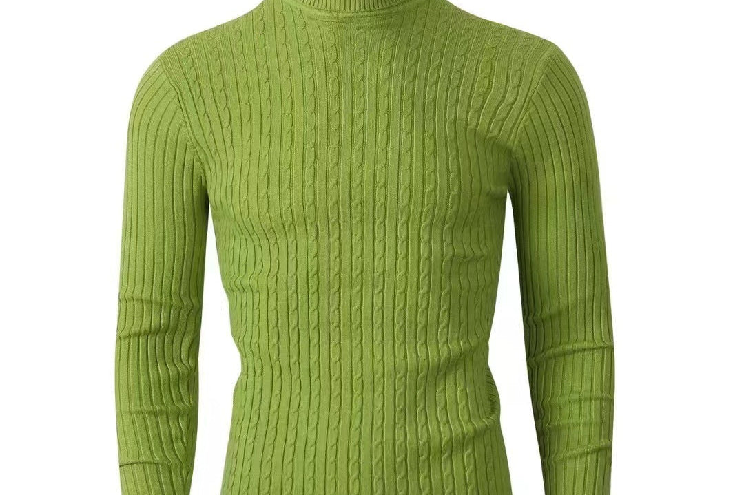 Xander - Men's Cable Front Roll Neck Sweater - Neon Green