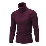 Xander - Men's Cable Front Roll Neck Sweater - Wine Red