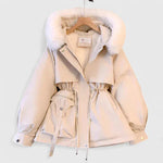 Xanthe - Women's Padded Parka with Faux Fur Hood - White