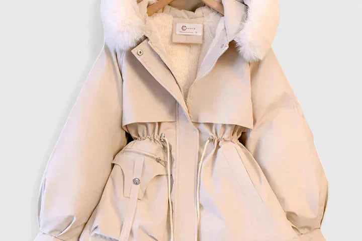 Xanthe - Women's Padded Parka with Faux Fur Hood - White