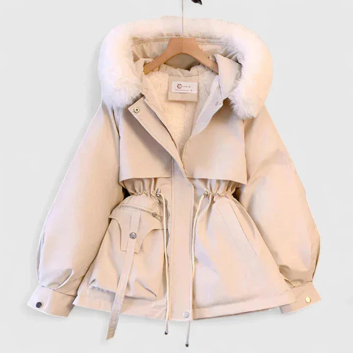 Xanthe - Women's Padded Parka with Faux Fur Hood - White