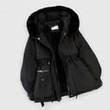 Xanthe - Women's Padded Parka with Faux Fur Hood - Black