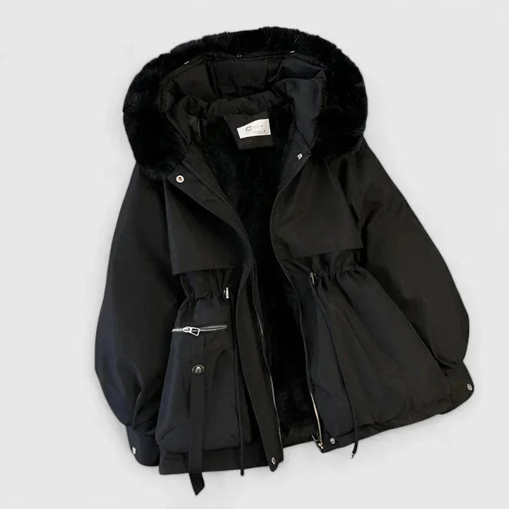 Xanthe - Women's Padded Parka with Faux Fur Hood - Black