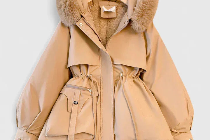 Xanthe - Women's Padded Parka with Faux Fur Hood - Khaki