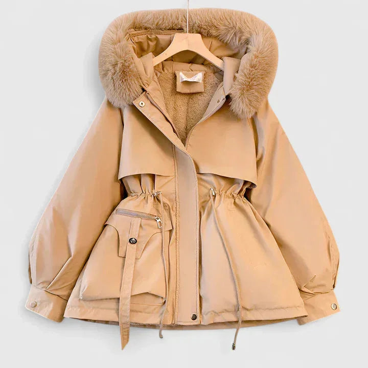 Xanthe - Women's Padded Parka with Faux Fur Hood - Khaki