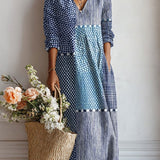 Xenia - Women's Floral V-Neck A-Line Midi Dress - Light Blue