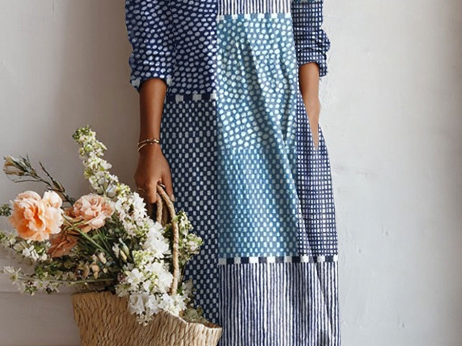 Xenia - Women's Floral V-Neck A-Line Midi Dress - Light Blue