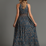 Yelena - Women's Teal Floral Chiffon Tiered Maxi Dress