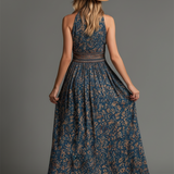 Yelena - Women's Teal Floral Chiffon Tiered Maxi Dress