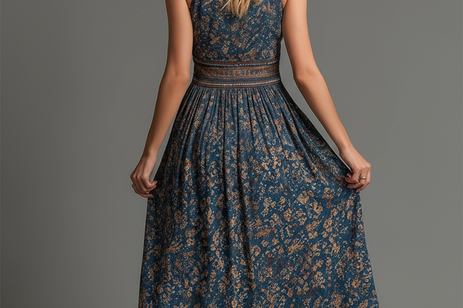 Yelena - Women's Teal Floral Chiffon Tiered Maxi Dress