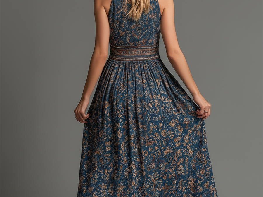 Yelena - Women's Teal Floral Chiffon Tiered Maxi Dress
