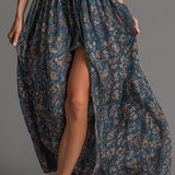 Yelena - Women's Teal Floral Chiffon Tiered Maxi Dress
