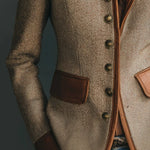 Ysolde - Women's Herringbone Tweed Jacket with Leather-Look Trim