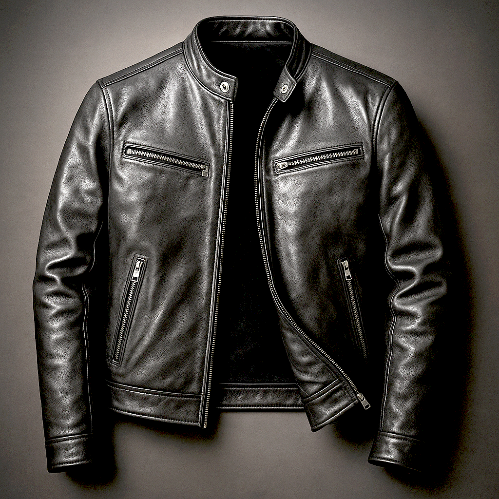 Zane - Men's Genuine Leather Biker Jacket with Vintage Patina - Black