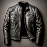 Zane - Men's Genuine Leather Biker Jacket with Vintage Patina - Black