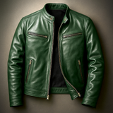 Zane - Men's Genuine Leather Biker Jacket with Vintage Patina - Green