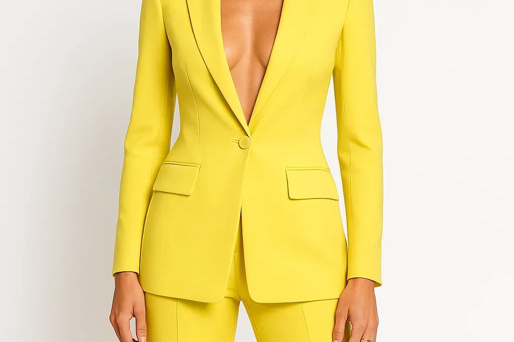Zoya - Women's Modern Blazer and Trouser Set - Yellow